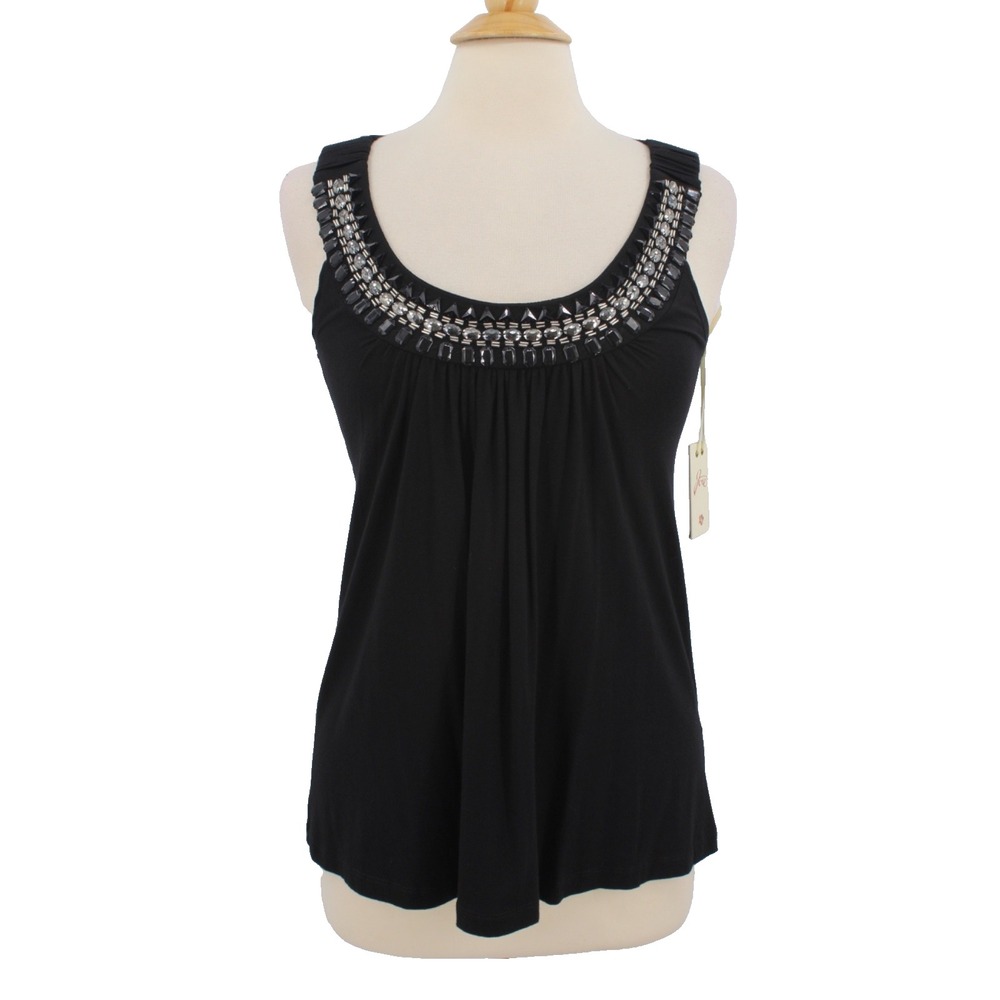 NWT Joie Women's Sleeveless Blouse size S Black‎ Embellished Jersey Knit